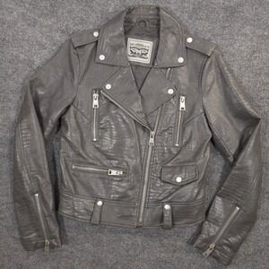 Levis Moto Jacket Womens S Gray Faux Leather Crocodile Embossed Texture Full Zip
